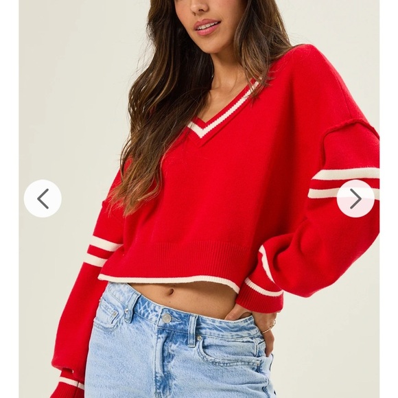Altar'd State Sweaters - Altar’s State Varsity V neck Cropped Pull Over Sweater Red Size Large